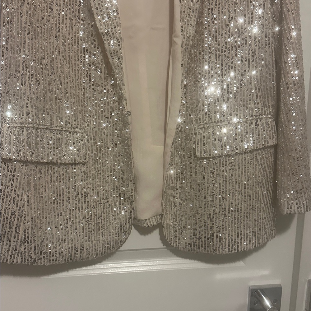 LOFT Sparkling Sequin Blazer in Cream - Picture 3 of 6